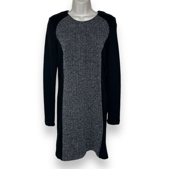 Lou and Grey Colorblock Gray Tweed Look Front Panel Black Sweater Dress Women XS - Picture 1 of 13